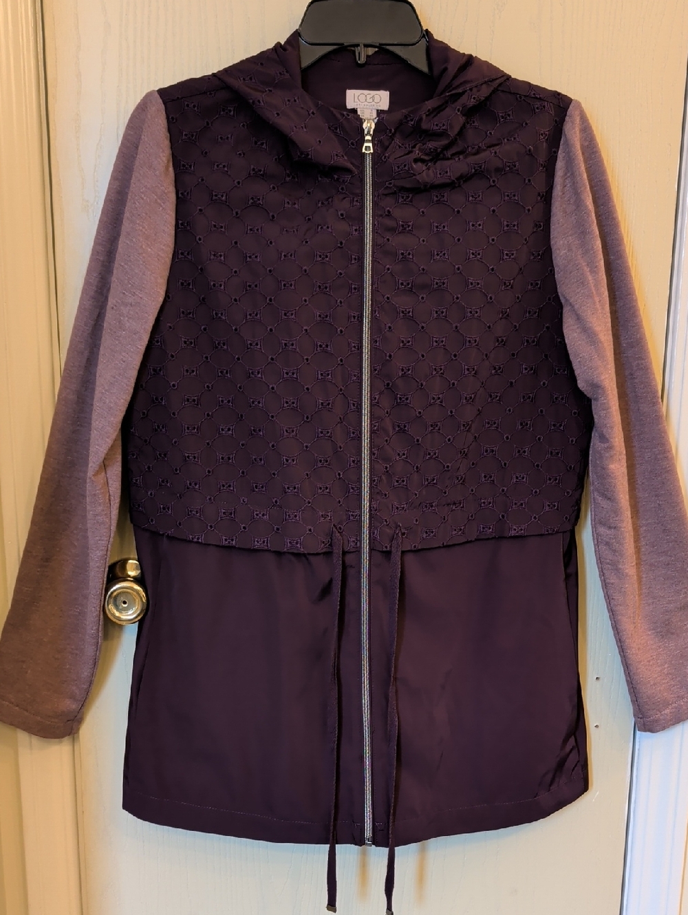 LOGO Lori Goldstein Purple Embroidered Utility Jacket Hoodie Zip Up Women’s 8 - Picture 3 of 8